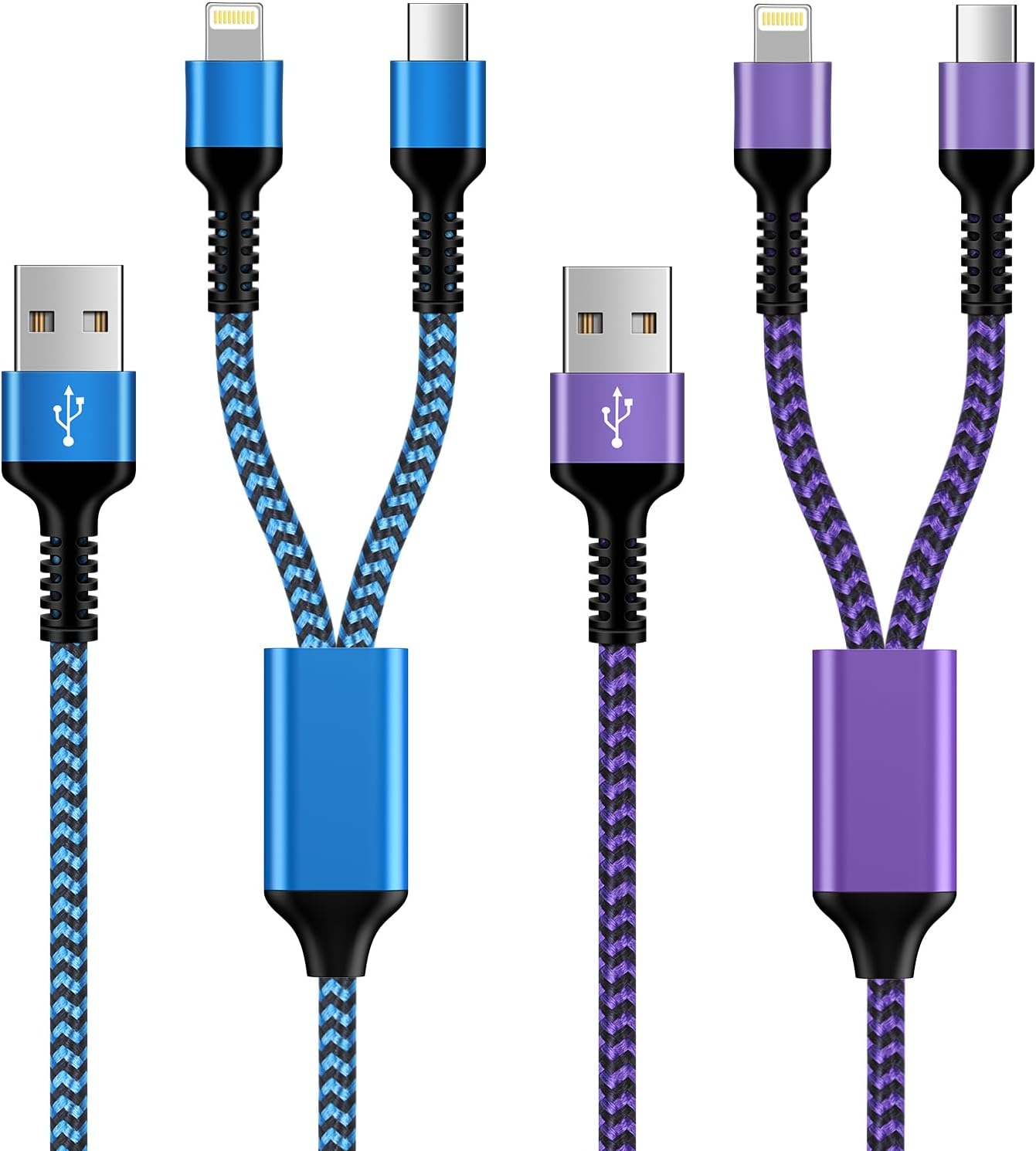 BIOONIS 2in1充電ケーブル USB to Lightning&Type-C 2台同時急速充電マルチ 二股ケーブル 1.2M [ライトニングケーブル+USB-Cケーブル] アイフォン アンドロイド 両方対応 (充電専用)
