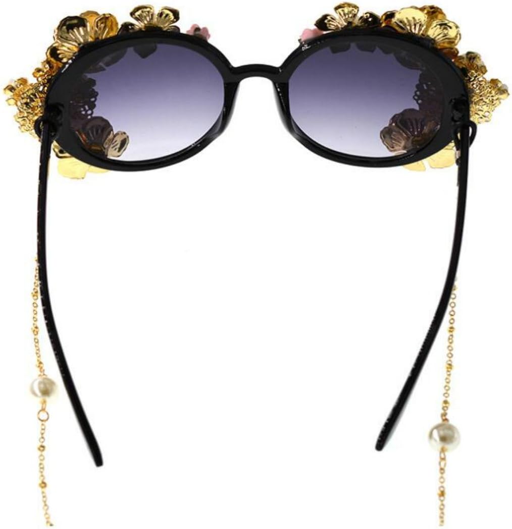 Colygamala Women's Metal Flower Vintage Chains Eyewear Sun Glasses Fashion Luxury Baroque Sunglasses With Case
