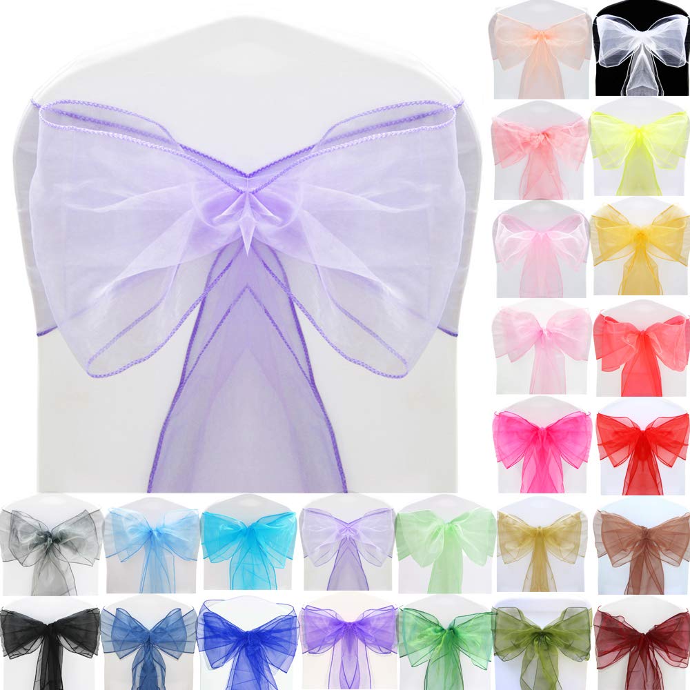 Time to Sparkle 20pcs 22x280cm Lavender Organza Sashes Wider Sash Fuller Bows Chair Cover Bows Sash for Wedding Party Birthday Decoration