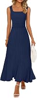 MEROKEETY Women's Square Neck Sleeveless Pleated A-Line Midi Dress 2026 Summer Casual Vacation Cocktail Work