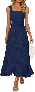 MEROKEETY Women's Square Neck Sleeveless Pleated A-Line Midi Dress 2026 Summer Casual Vacation Cocktail Work