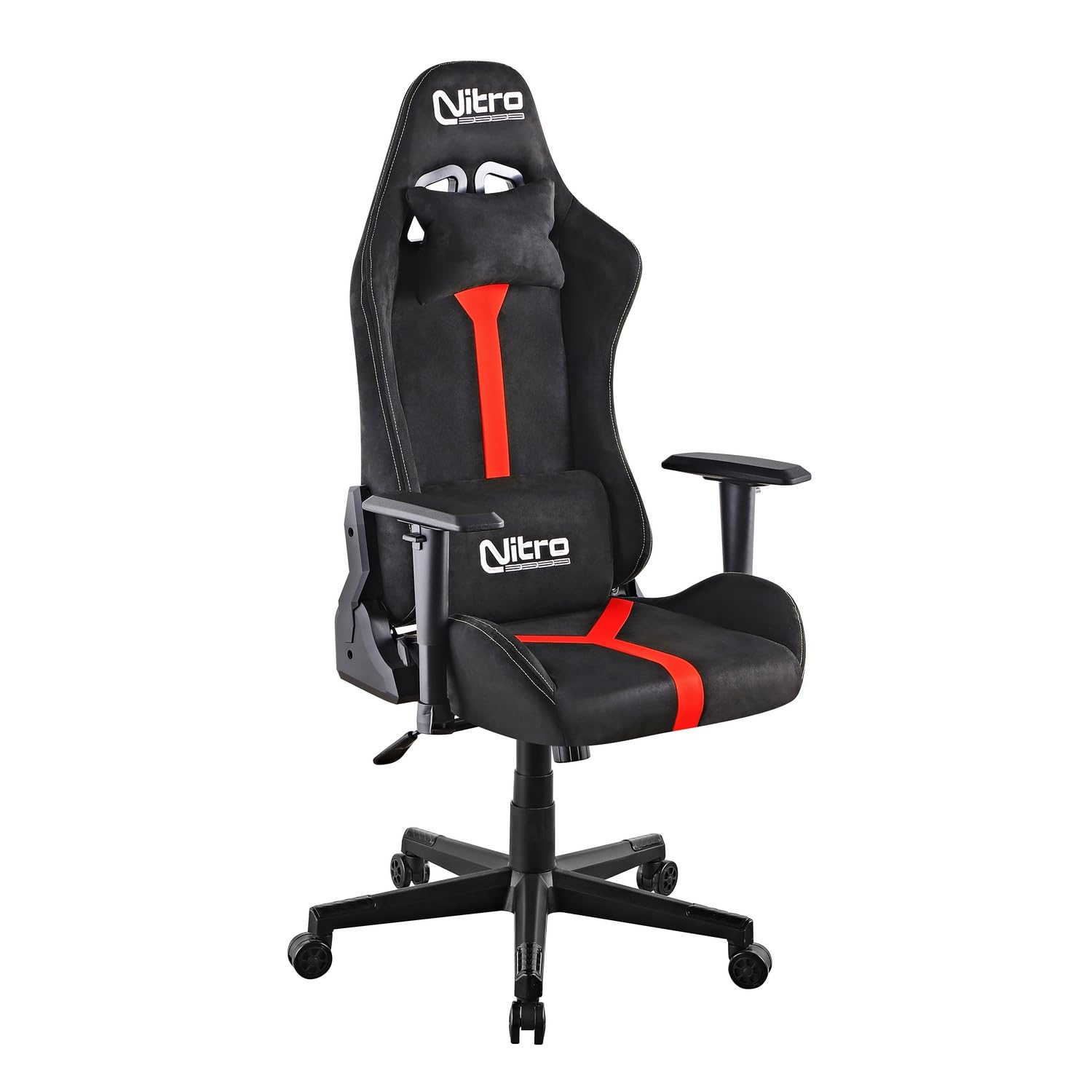 Nitro Ergonomic Gaming Chair, Suede Fabric Office Chair, Swivel Gaming Chair with Lumbar Cushion, Headrest, Armrest, Nathan Reclining Desk Chair (Red/Black)