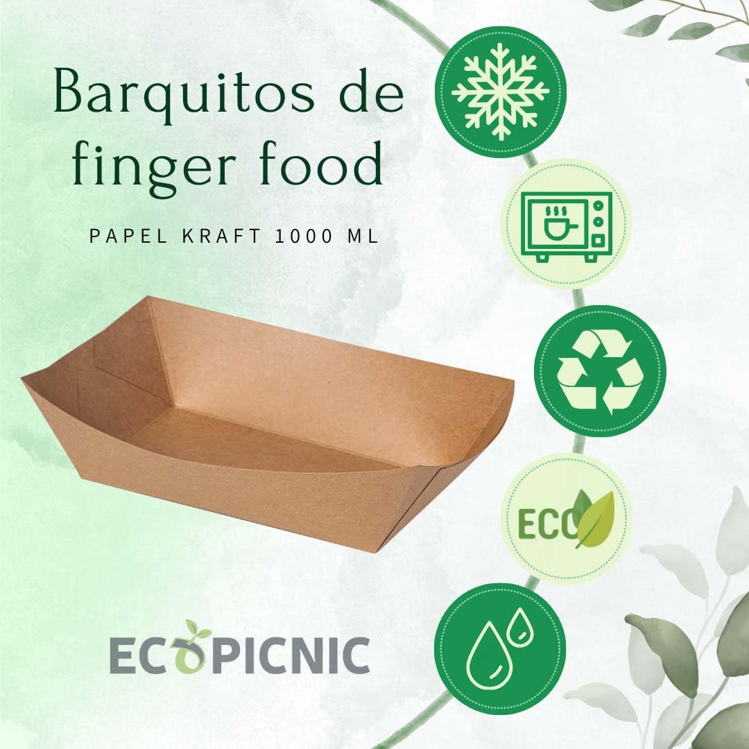 Barquetas de Papel 500 Unidades 1000 ml | Bandejas Desechables de cartón para Alimentos, Ideales para Patatas Fritas, Aperitivos, y Comida para Llevar