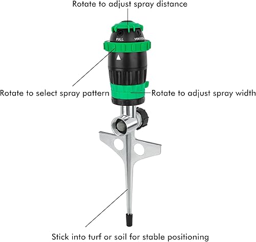 Miniatura 2 de RESTMO - Paquete de 2 aspersor de accionamiento por engranajes con base de pico de metal, sistema de riego de jardinería resistente de 5 patrones,