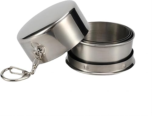 Miniatura 4 de Bamboo's Grocery LoKii Taza de camping plegable de acero inoxidable, taza de campamento plegable portátil para exteriores, con llavero, paquete de 2