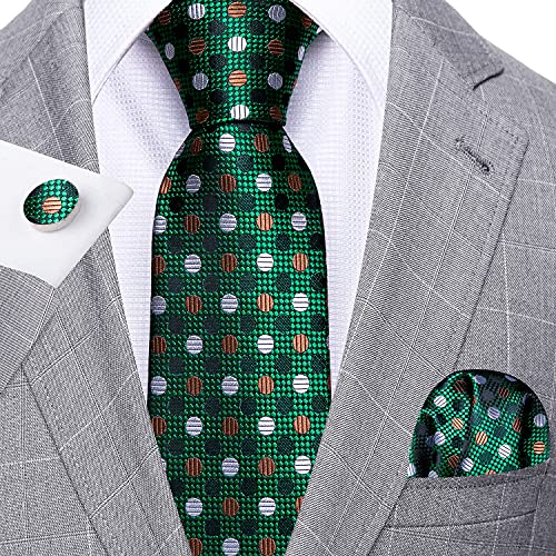 Image of Barry.Wang Ties for Men Silk Tie Sets Polka Dot Woven Necktie Pocket Square Cufflinks Business Wedding