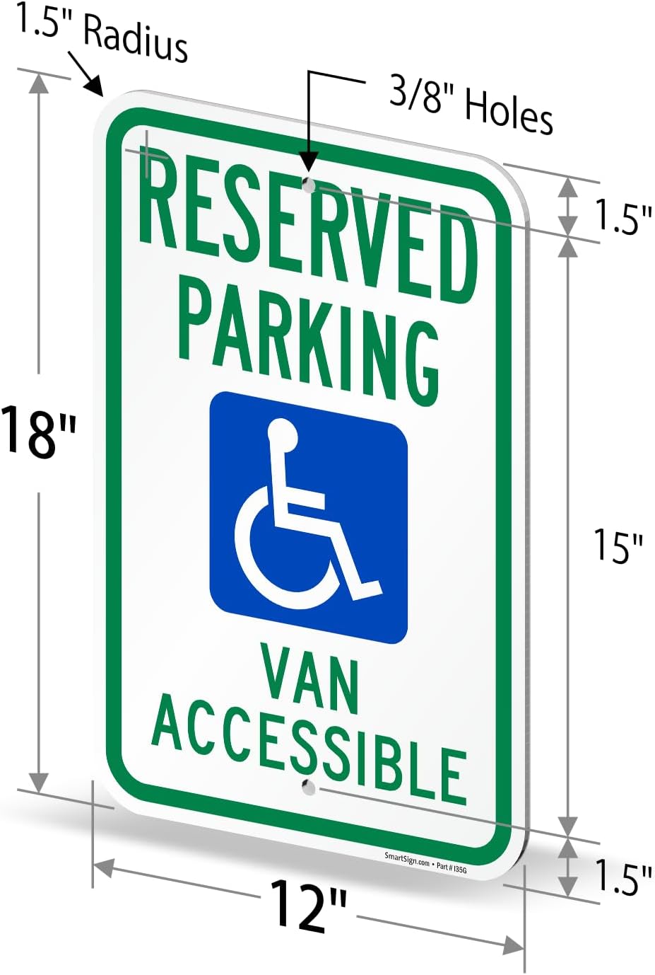SmartSign (Pack of 4) 18 x 12 inch "Reserved Parking Van Accessible" Metal Sign, 120 mil Aluminum Composite (ACM), Engineer Grade Reflective Material, Blue/Green on White, Made in USA