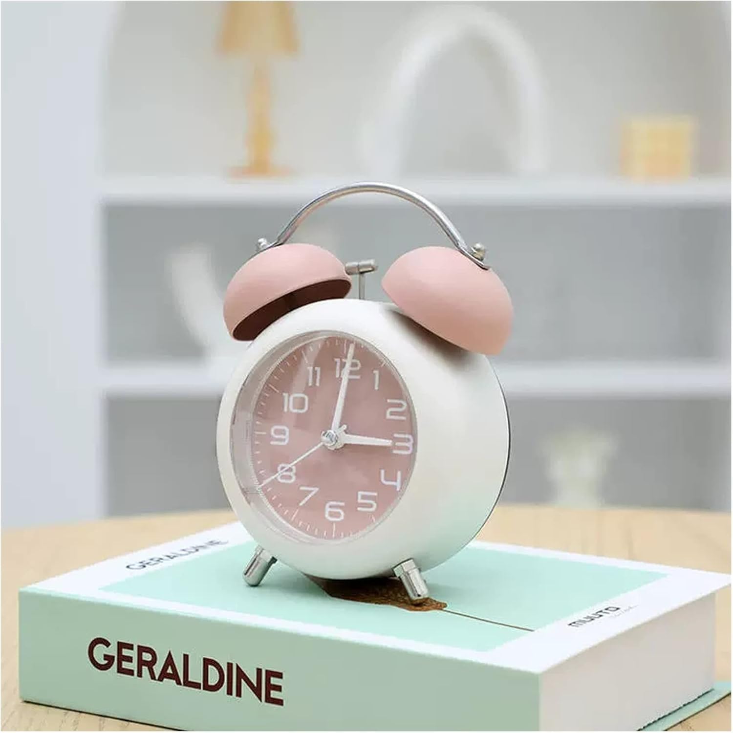 Retro Twin Bell Analog Alarm Clock with Night Light, Non-Ticking Quartz Movement, Luminous Dial, Loud Ringer, Bedside Table Clock for Bedroom, Study Room, Students (Pink)-image-46