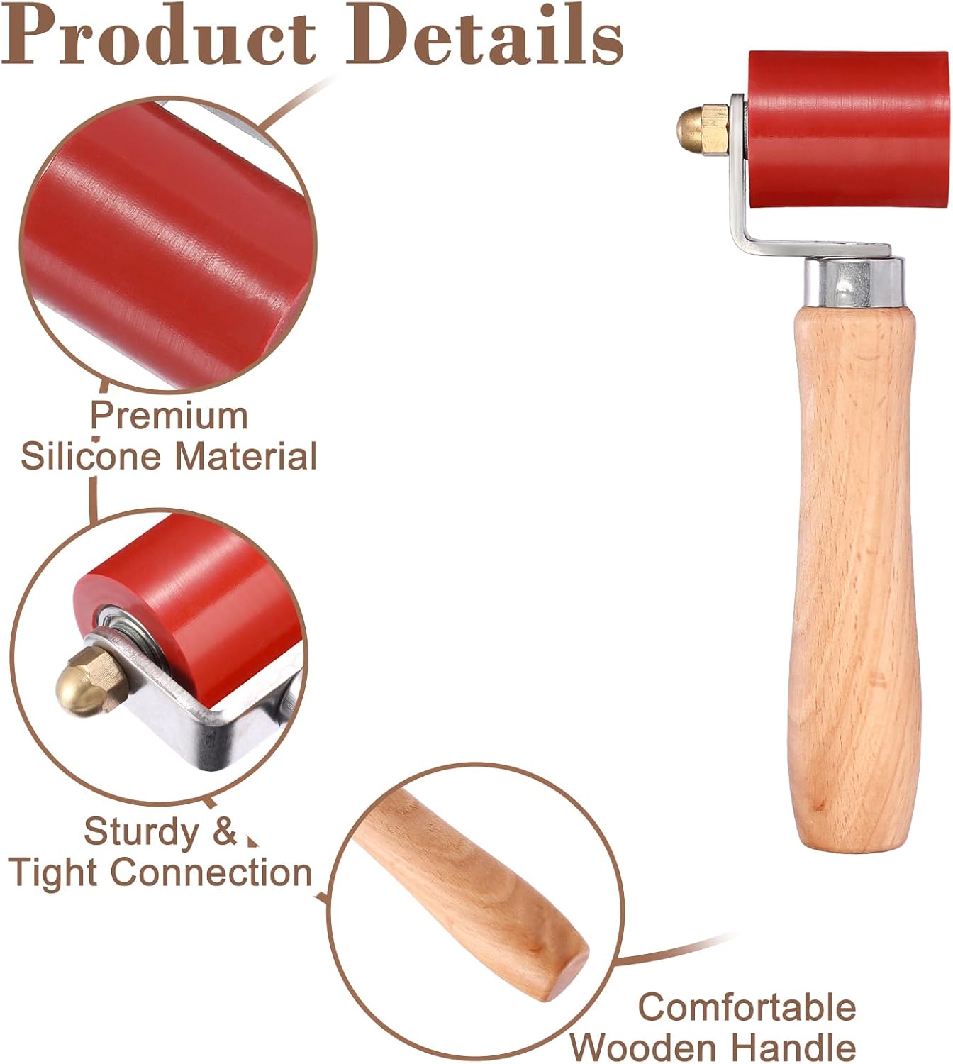 Sumnacon Seam Roller, 40mm Silicone Seam Roller with Wooden Handle, Welding Handheld Roller Tool for Automotive Sound Deadening, Banner, Wallpaper Application, PVC/TPO/EPDM Single Ply Roofing Tape