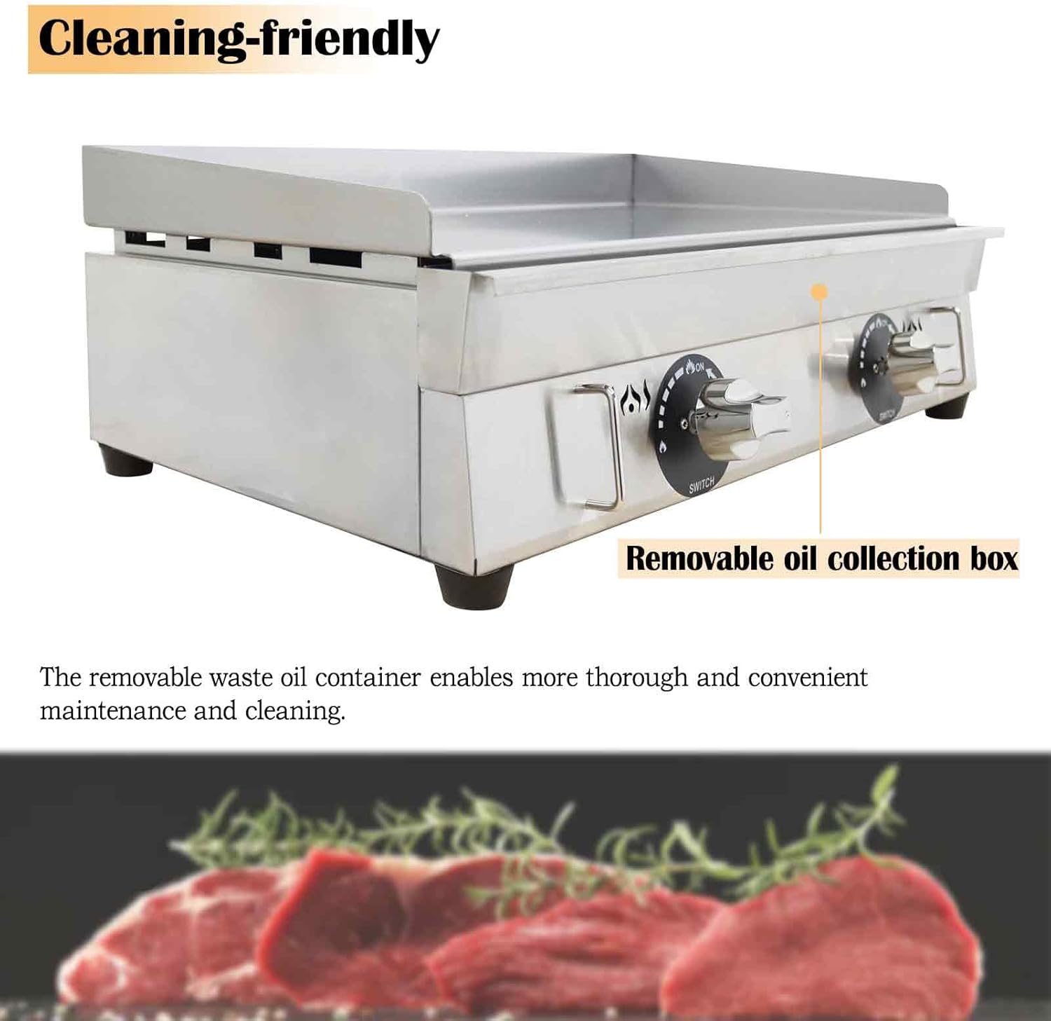Commercial Stainless Steel LPG Gas Griddle Grill, 28.9" x 16.1" Flat Top Countertop Griddle for Steak, Pancakes & Teppanyaki, 2800Pa, Home & Outdoor Use
