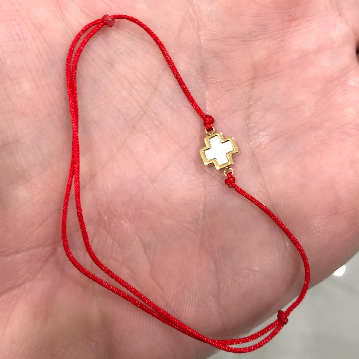 Catholic Town inspirational adjustable red cord bracelet with stainless steel cross (SSBSCROSS-REDG) - Image 2