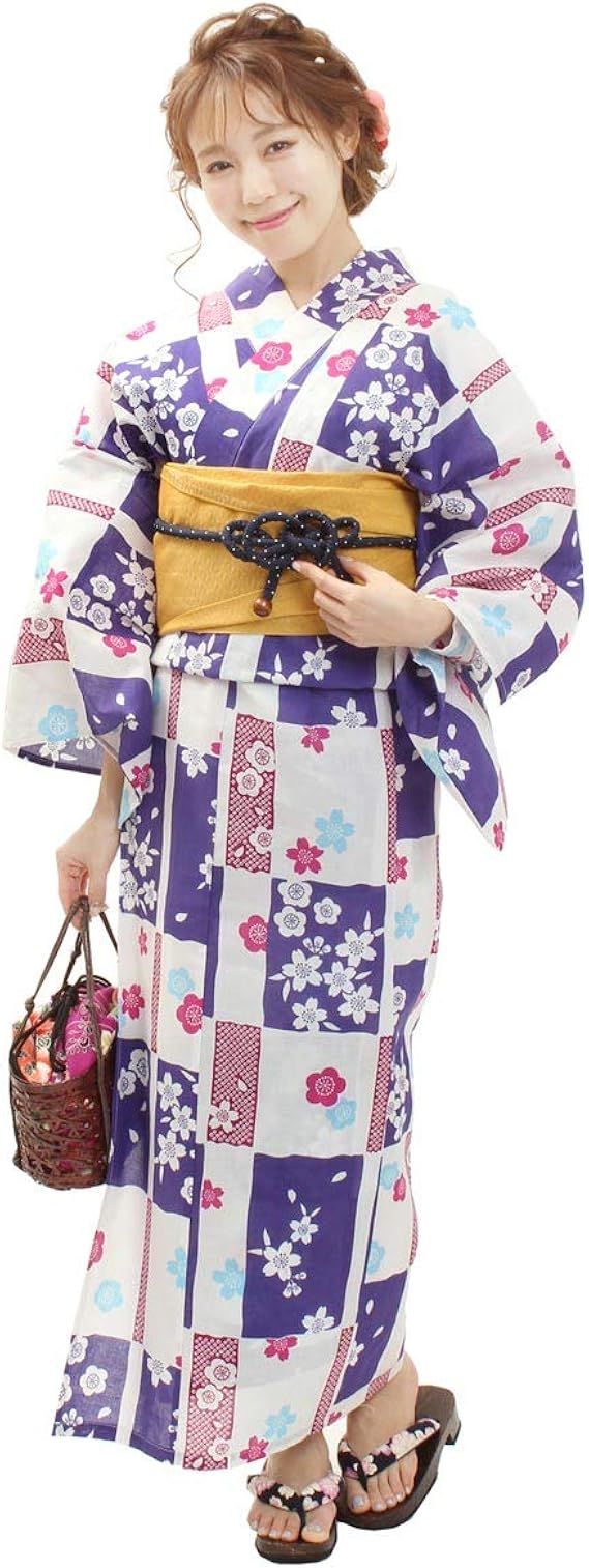 Amazon 二部式浴衣 レディース 2点セット 市松 桜 白 赤 紫 フリーサイズ 女性 簡単浴衣 かんたん浴衣 二部式浴衣 セパレート Sg チェリー B102 浴衣 通販