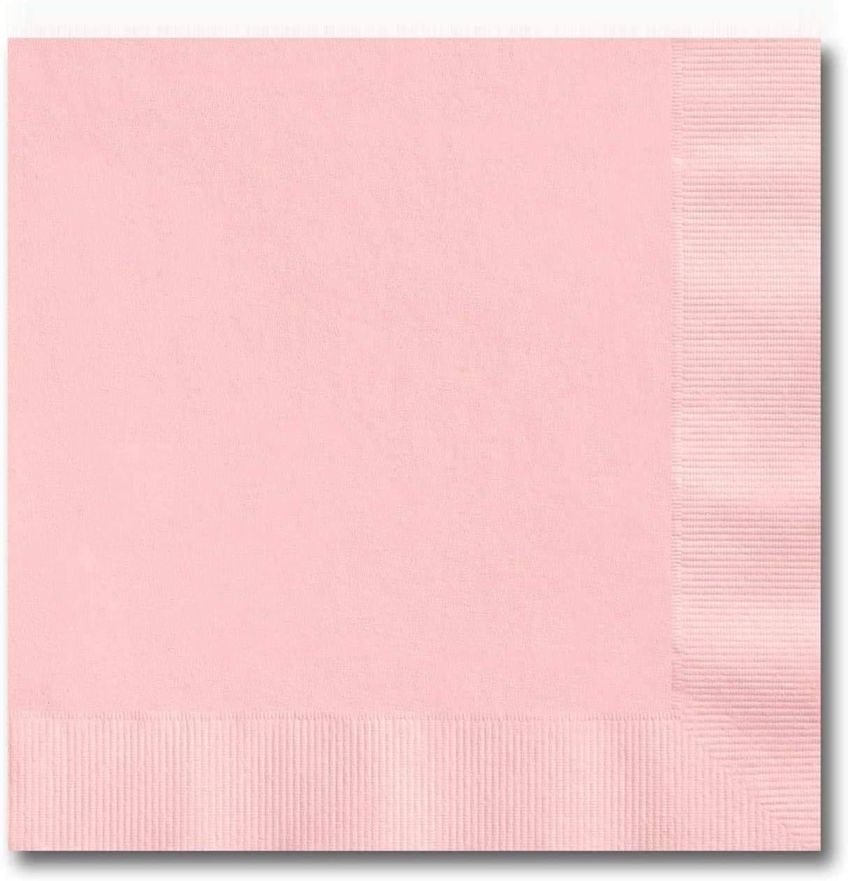Classic Pink Beverage Napkins / 100 Count 3 Ply 4 3/4" x 4 3/4" Square Plain Pastel Pink Cocktail Napkins/Blank Light Pink Bridal Shower Baby Shower Graduation Event Party Napkins
