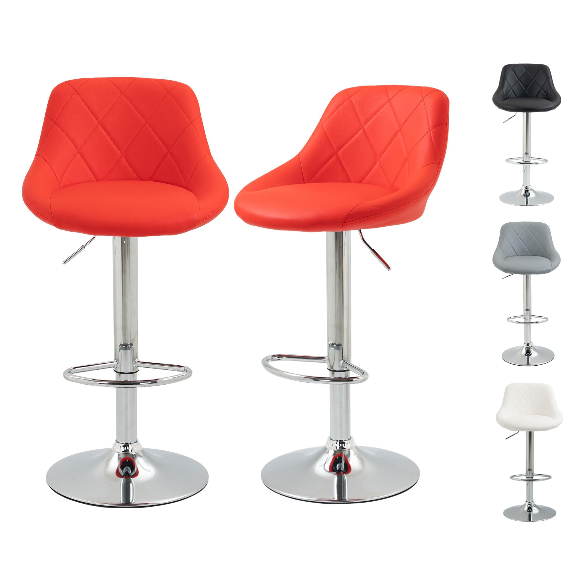 SG Traders Bar Stools Set, Adjustable Swivel Gas Lift, Footrest, and Base Designed for Comfort and Sophistication, Stylish Comfortable Seating for Your Kitchen or Dining Room (2 PC, Red)