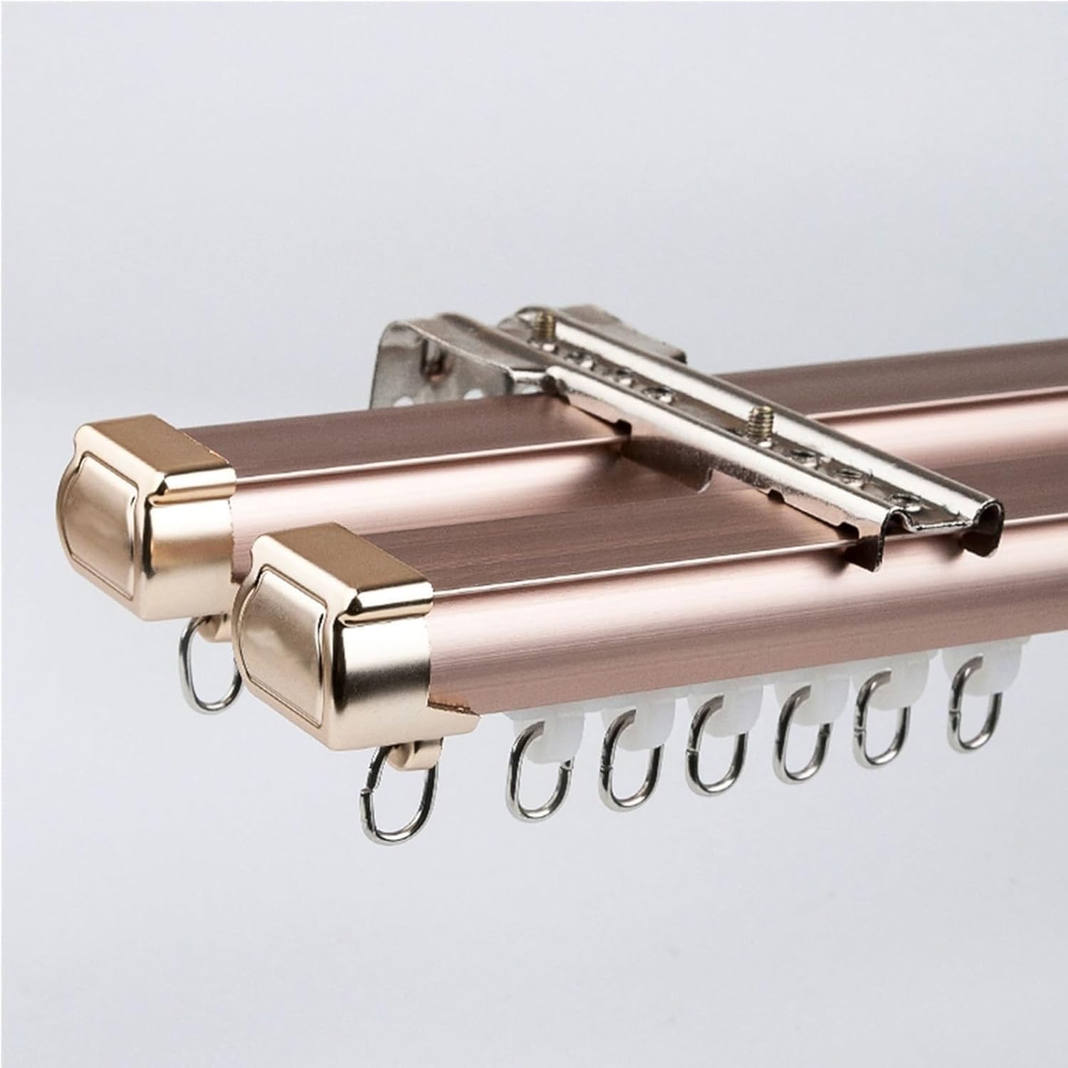 DECAKE Curtain Double Tracks Ceiling Or Wall Mounting, Heavy Duty Aluminum Slider For Bedroom Living Room Window Hotel Dividers(Size:4.8m(4 * 1.2m),Color:Pink-wall)