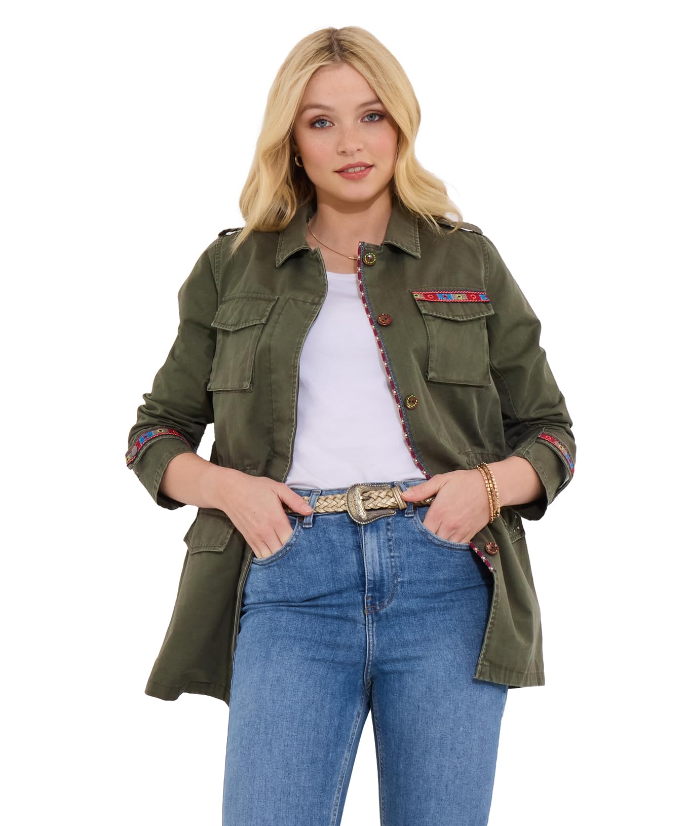 Joe Browns Women's Embroidered Oversized Khaki Jacket, 18
