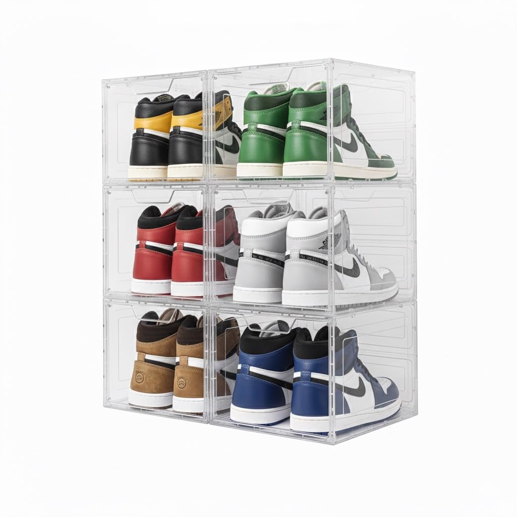Cajas para Zapatos Transparente Apilable – Juego de 6 Cajas de Almacenaje de Calzado y Ropa, Organizador de Zapatos para el Hogar, Zapatero de Plástico Moderno para Orden y Espacio.