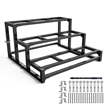 Steel Step Set 3 Steps Metal Stair Stringer for Wooden Step Freestanding Stair Brackets for Indoor and Outdoor Stairs Width 60 cm