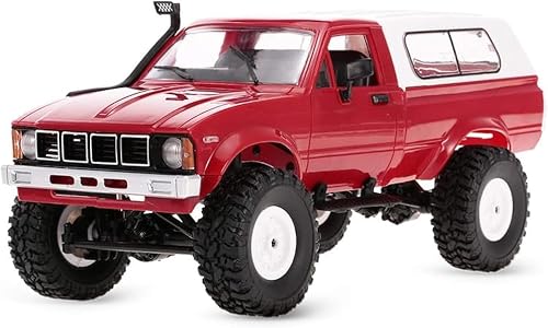 RC Rock Crawler WPL C24 RC Truck 4x4 1/16 RC Crawler Off Road All Terrain Car Proportional Throttle Steering Hobby RC Toy Climb Semi Truck LED Light RTR Trailer (Red)
