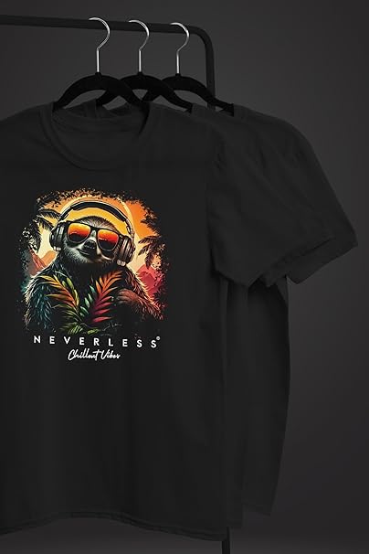 Neverless® Heren T-shirt muziek DJ Chill luiaard print print Relax zomer mode streetstyle, Sloth DJ Zwart, XL