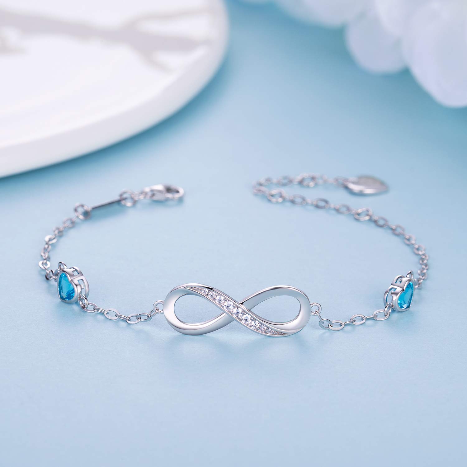 Billie Bijoux Pulsera para mujer Plata de ley 925 Infinito sin fin Símbolo de amor Pulsera de mujer ajustable con dijes, regalo de joyería para mujeres y niñas