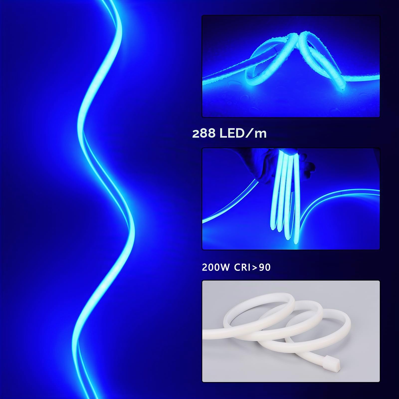 BENLUN Tira LED COB Exterior Impermeable 220V 230V 20 Metros, Luces LEDs | Azul Luces LED IP65 10W/M CRI 90+ Flexible con Rectificador para Habitacion Techo, Iluminación Decorativa, Patio, Jardín