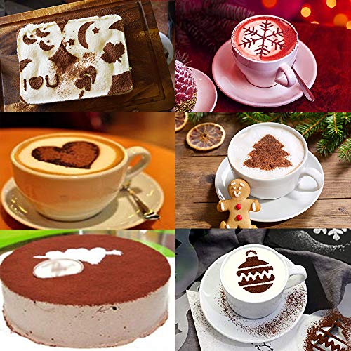 2 Pcs 10Oz Stainless Steel Powder Shakers, Tunan Coffee Cocoa Cinnamon Dredges With Fine-Mesh Lid, Sugar Spice Seasoning Cans For Kitchen Cooking Baking Home Restaurant, With 16 Decorating Stencils #TOP6