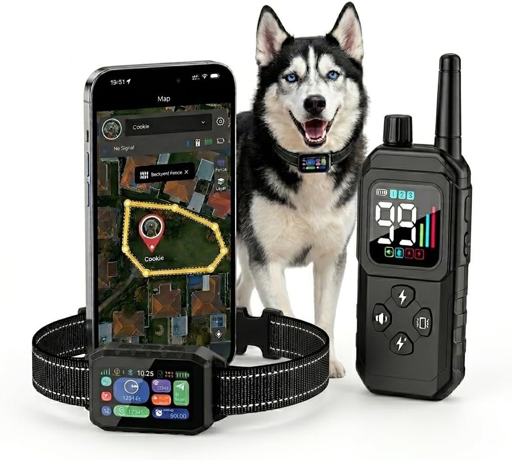 GPS Wireless Dog Fence & Training Collar System, Free App/Remote Controlled Custom Boundary up to 7000ft, Beep/Vibration/Safe Correction Modes, Early Alert, Waterproof for Dogs 10+ lbs