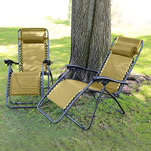 Imountek Set Of 2 Adjustable Zero-Gravity Reclining Outdoor Lounge Chairs W/Pillows & Cup Holder Side Tray, Supports 330Lbs, For Patio, Porch, Deck, Poolside, Beach, Lawn, Yard - Black/Blue/Brown/Tan #TOP19