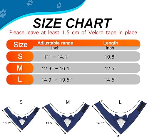 Miniatura 6 de DOGTACT Bandana de boda para perro, collar formal de esmoquin ajustable para perro con lazo, ropa de boda para perros pequeños, medianos y grandes,