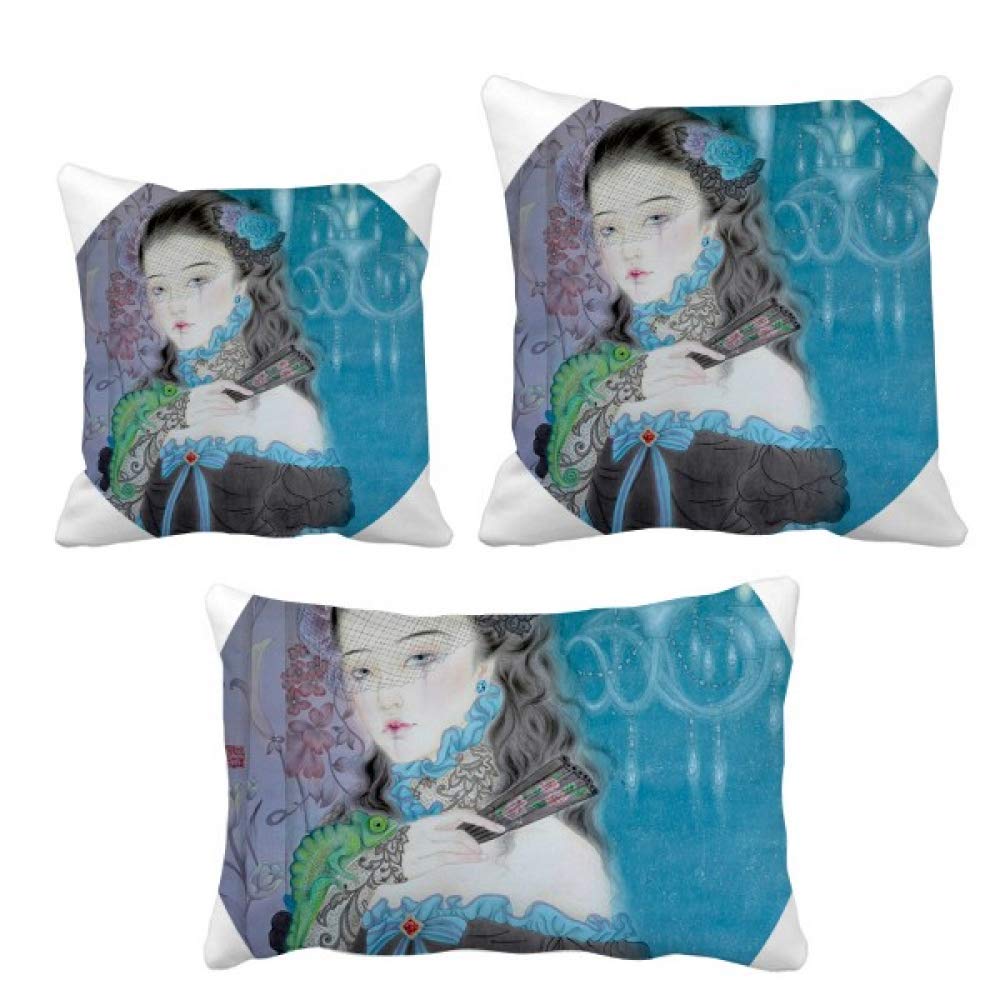 Housse de coussin aquarelle bleu classique DIYthinker pour decoration de canape de salon