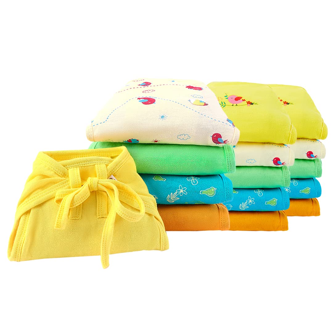 SuperBottoms BASIC Cotton Nappy | 100% Pure Cotton | Breathable & Super Soft Nappies/langots | AZO FREE dyes & safe on skin | 2 in 1 size Nappy for babies| 0-9 months | Birdy Boo - Pack of 15