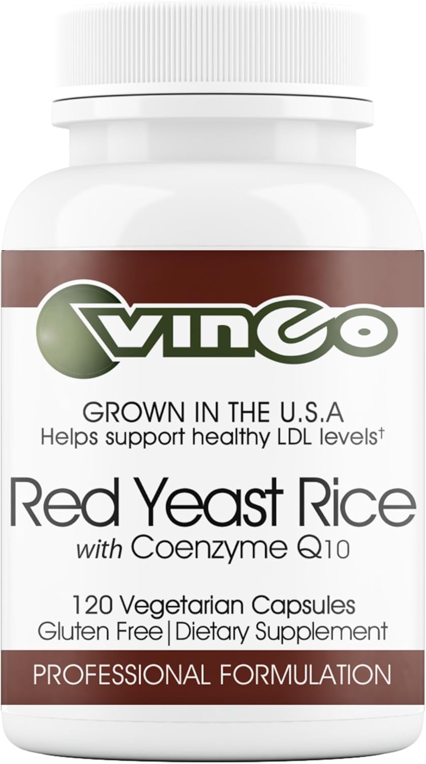 Vinco Inc– Red Yeast Rice with Coenzyme Q10 Dietary Supplement | (120 Capsules) | Supports Healthy Cholesterol, Heart Function & Circulation | Grown in the USA | Gluten Free