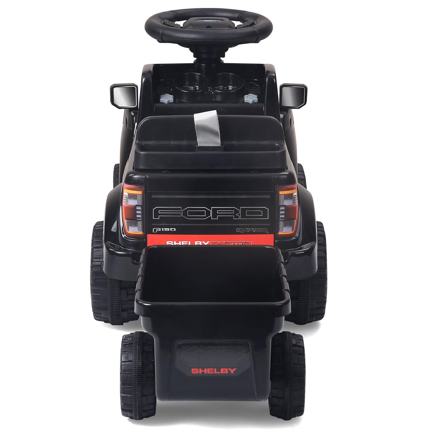 JAMARA 464068 Shelby Ford F-150 Raptor z przyczepą, samochód dla dzieci od 12 miesięcy, samochód dla dzieci od 12 miesięcy, zabawka zjeżdżalnia, pomysł na prezent dla dzieci, klakson, ochrona przed