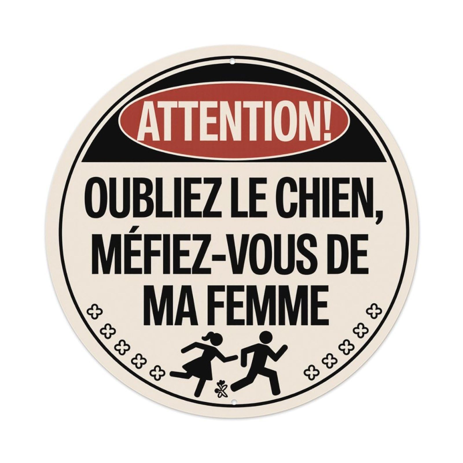 Attention Forget The Dog Beware Of My Wife Round Tin Sign Vintage Style Metal Sign Home Bar Garden Wall Plaque Decor Metal Poster 8x8 Inch