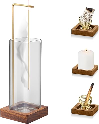 Soporte para varillas de incienso SYOUACEND para palos anti-ceniza con vidrio extraíble, soporte de incienso boca abajo, colector de cenizas,