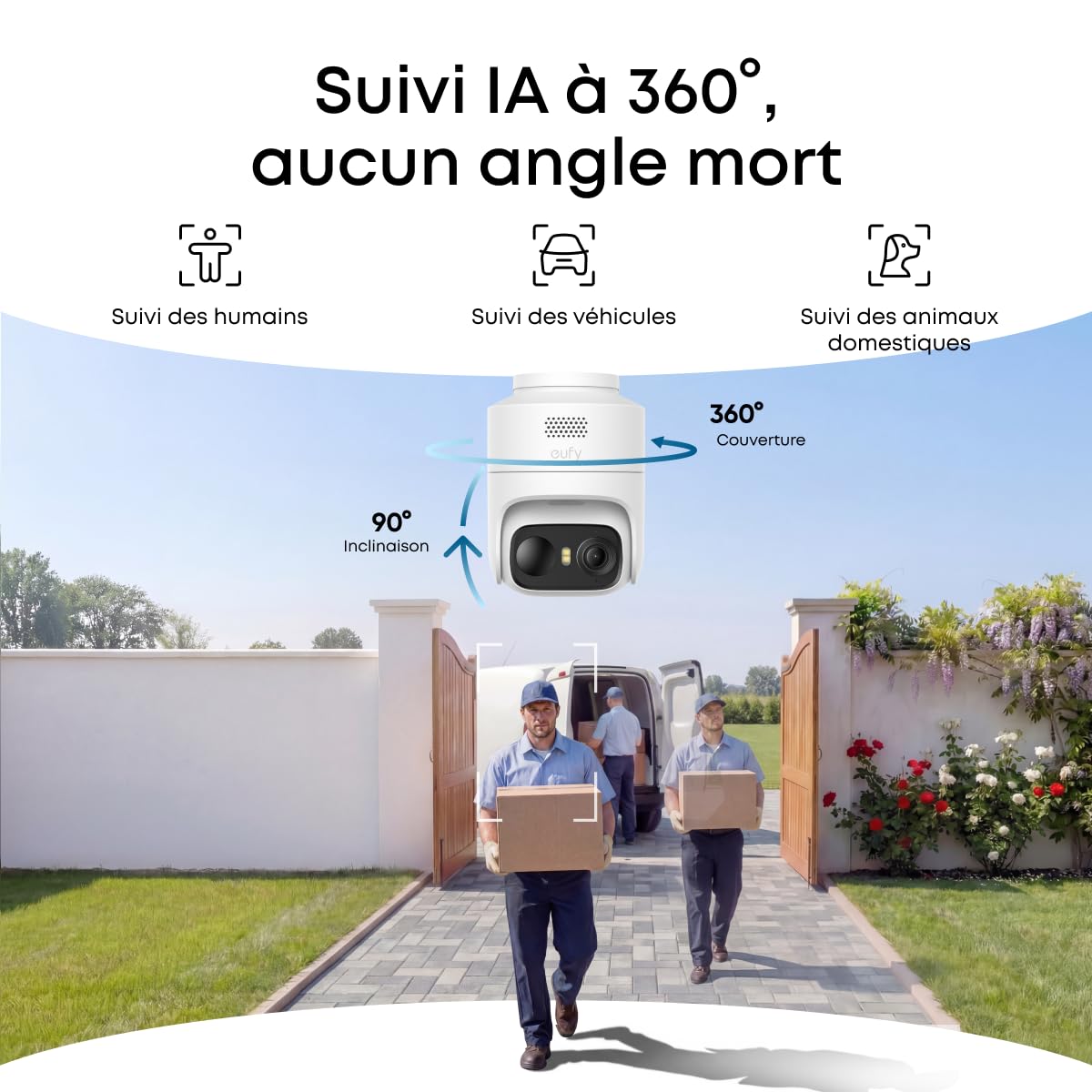 eufy Security eufyCam C37 2K Caméra Surveillance WiFi extérieur sans Fil | Caméra extérieure, suivi IA à 360° PTZ, énergie solaire, détection IA, sans frais, stockage local
