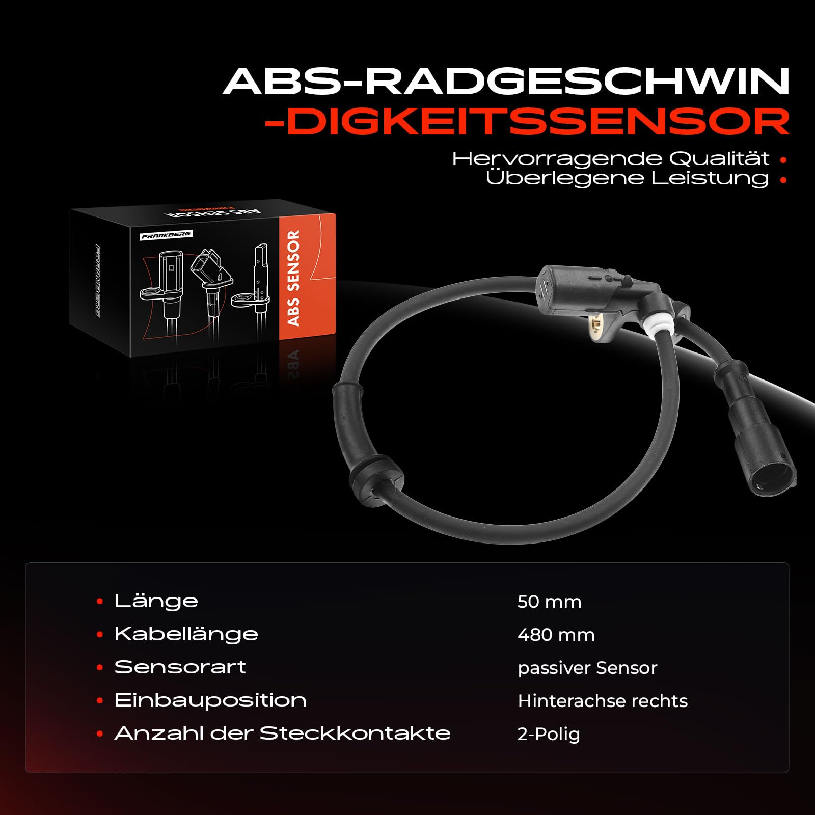 Frankberg Capteur ABS de vitesse de roue arrière droite 7700425825 | Compatible avec: Twingo I C06