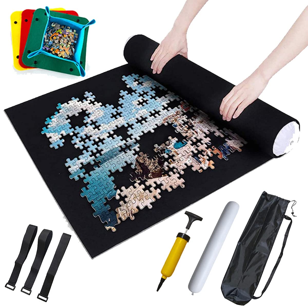 Tapis Puzzle Jusqu’à 1500 Pièces – 4 Compartiments De Tri, Antidérapant, Avec Rouleau Et Sac De Rangement