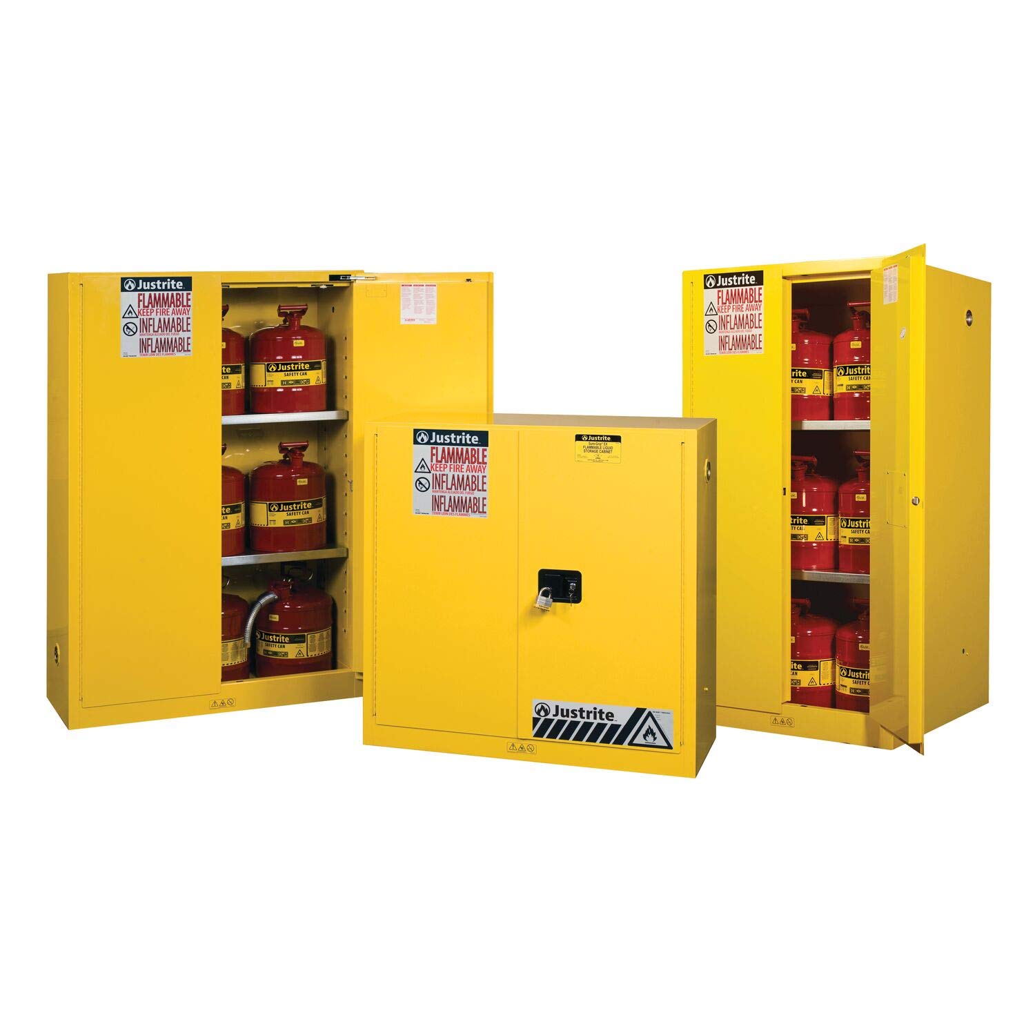 Justrite Sure-Grip EX Flammable Liquid Storage Cabinet, 60 Gallon Reinforced Steel Fire Cabinet for Gasoline Storage, 2 Manual Close Doors, 65" x 34" x 34", Yellow, 896000: Utility Cabinets: Industrial & Scientific