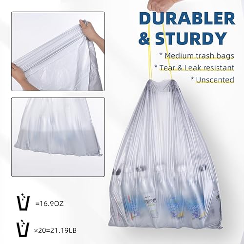 Miniatura 5 de Bolsas de basura, cordón, 45 bolsas de basura de 8 galones, bolsas de basura, forros de basura para baño, dormitorio, oficina, papelera