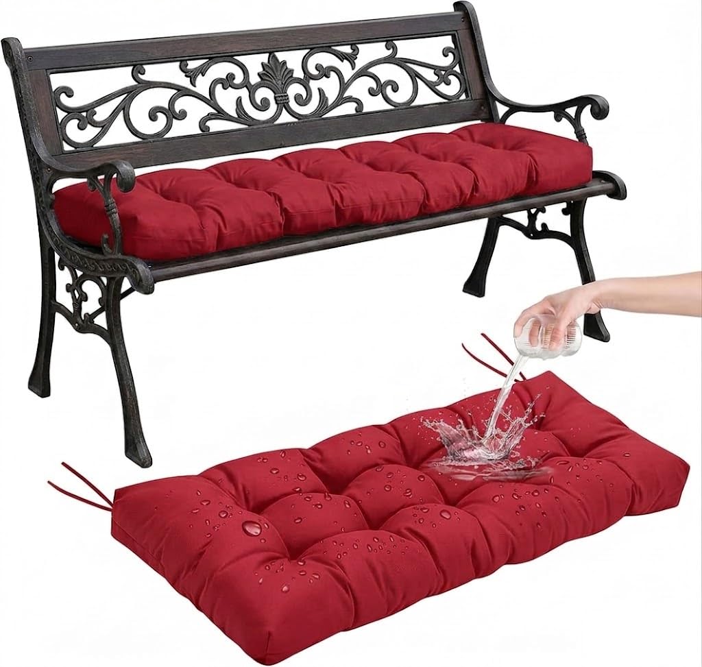 Coussin de banc imperméable rouge 110x60 cm pour assise de jardin confortable