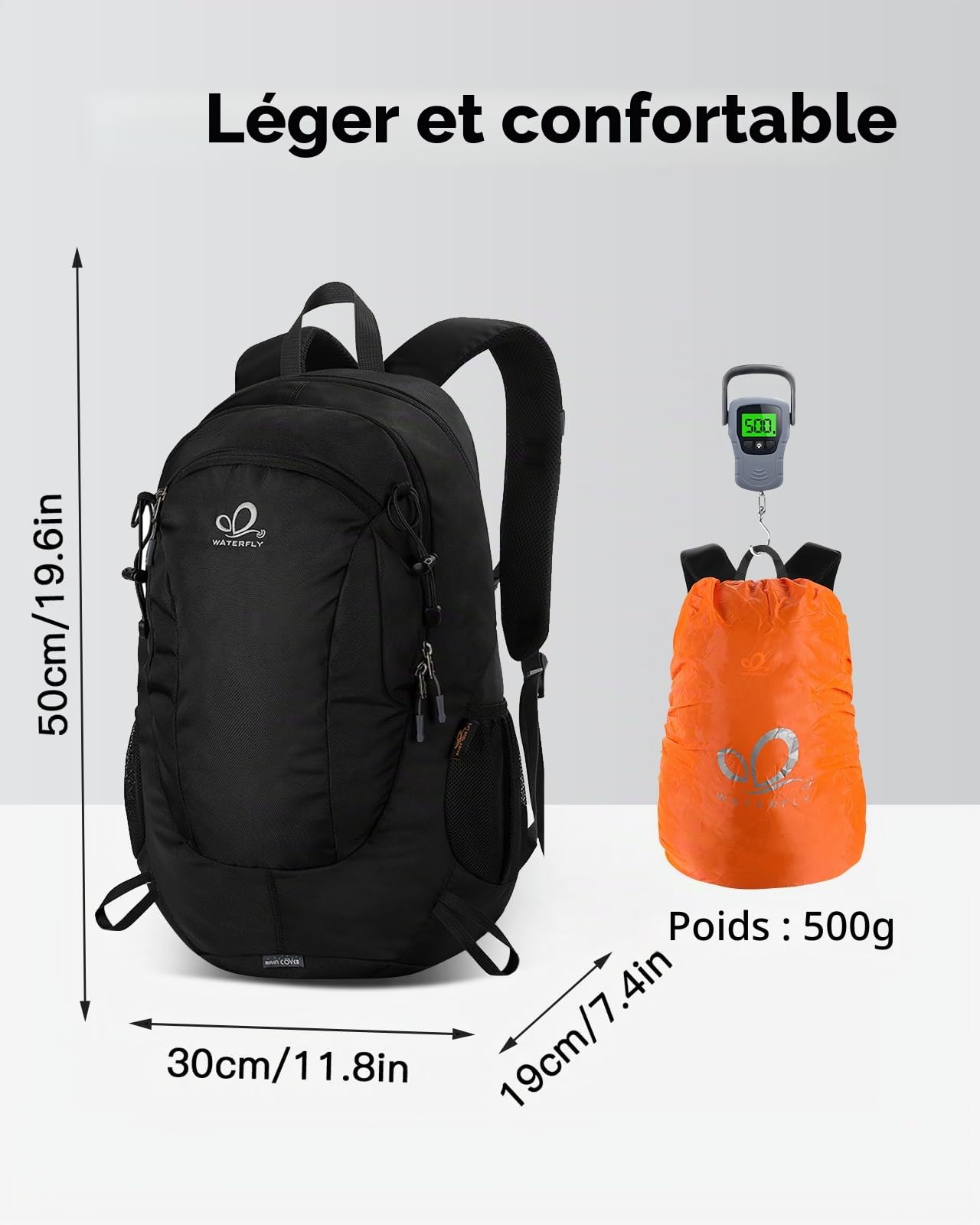 Waterfly Sac à Dos Randonnée 30L Homme Femme pour Voyage Trekking | Léger, Tissu hydrofuge, Multi-poches, Sac de Sport Daypack, Camping, Plein Air