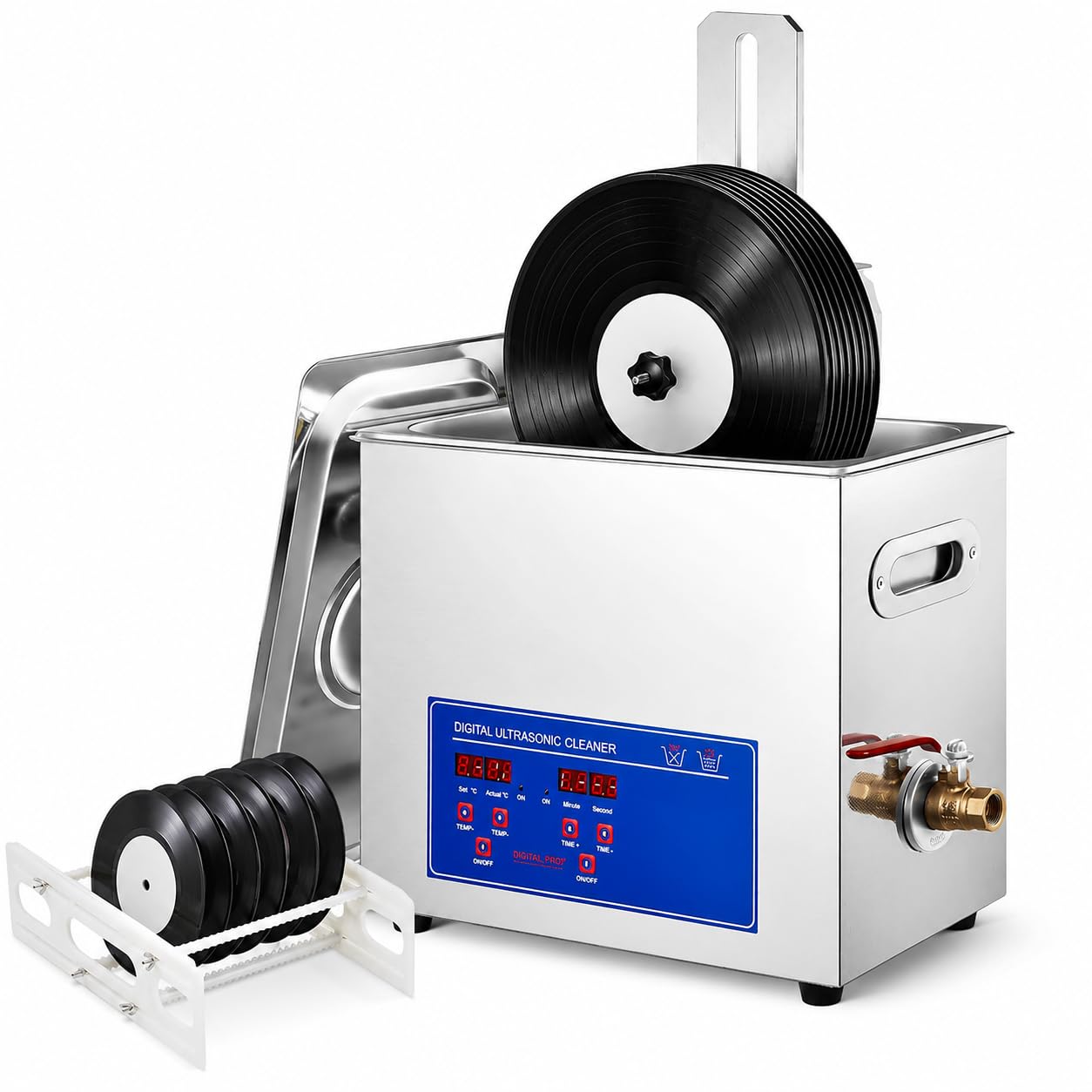 Pulitore a ultrasuoni per dischi in vinile per 8 LP, pulizia a doppia faccia con rotazione automatica, timer da 0 a 30 minuti, rimozione e manutenzione efficienti della polvere per una qualità del