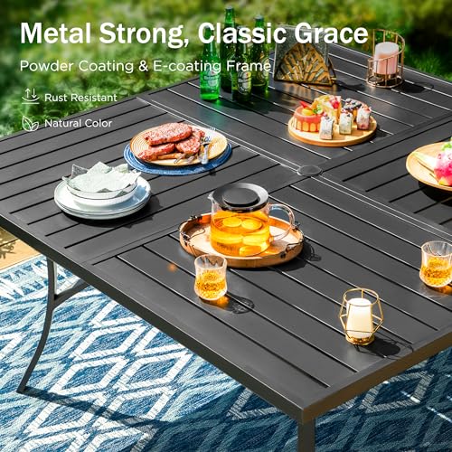 Image of MIXPATIO 9 Pieces Outdoor Dining Set for 8, 57.5 inch Patio Dining Set Wicker Rattan Chairs with Soft Cushion and Square Table with Umbrella Hole, Wicker Patio Table and Chairs for Backyard Porch