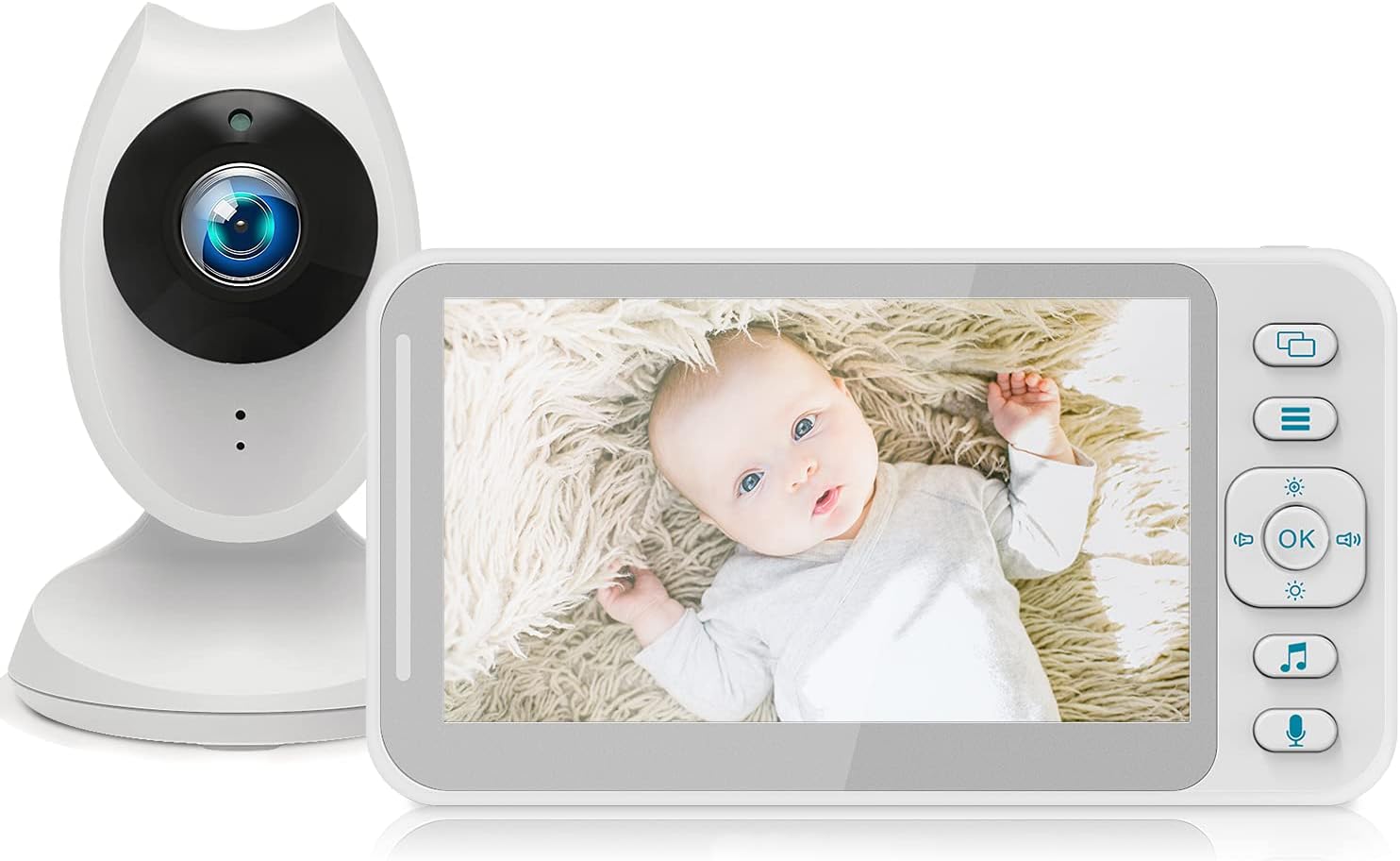 HELMOPBaby Monitor, Video Baby Monitor with 4.3" Display Screen, Moniteur Bébé with Camera & 2.4GHz Wireless Transmission,Two-Way Talk,Auto Infrared Night Vision, VOX Mode and Temperature Detection
