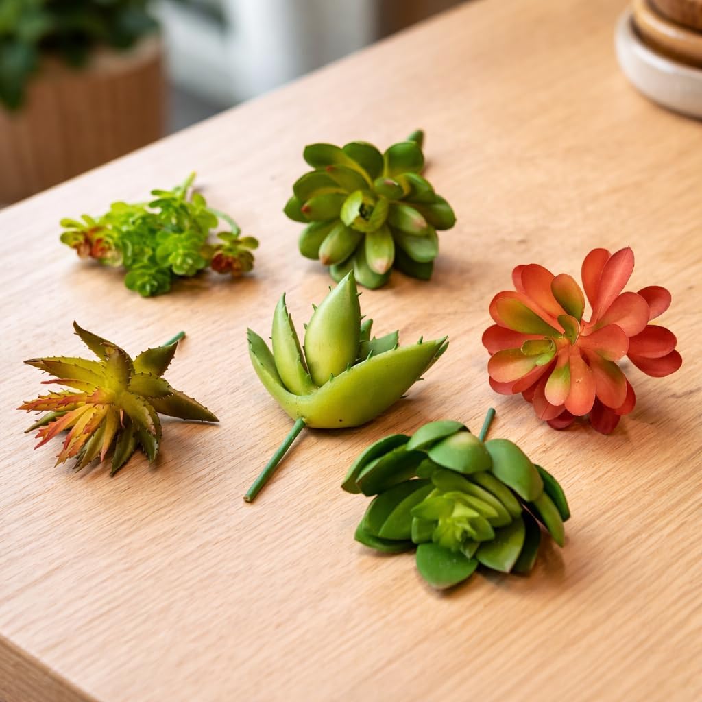 6 Pcs Artificial Succulent Heads | Mini Green Fake Succulent unpotted Plants for DIY Crafts, Home Decor, Office Desk, Table Decoration, Indoor Outdoor Decorative & Gifting (Pack of 6)