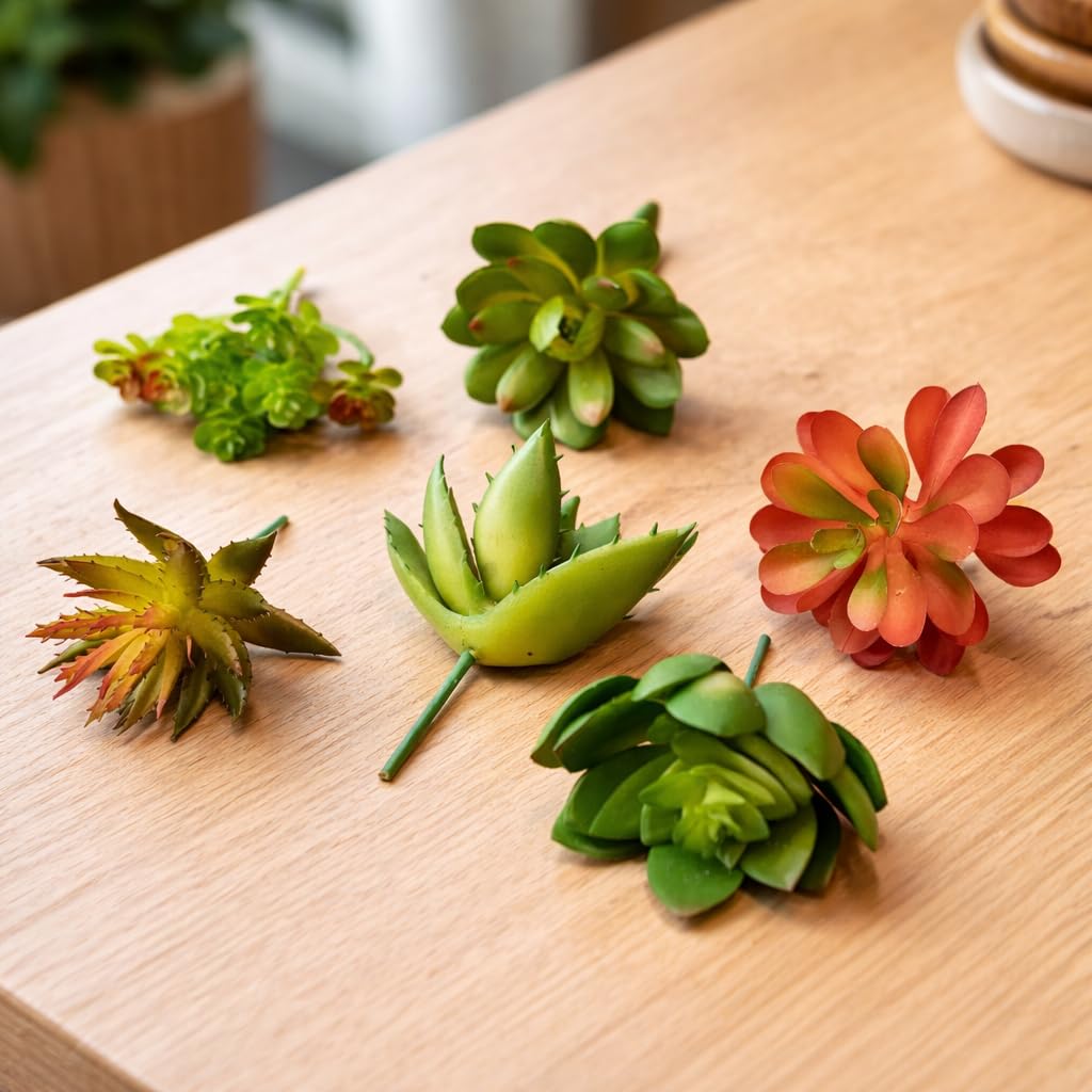 SATYAM KRAFT 6 Pcs Artificial Succulent Heads | Mini Green Fake Succulent unpotted Plants for DIY Crafts, Home Decor, Office Desk, Table Decoration, Indoor Outdoor Decorative & Gifting (Pack of 6)