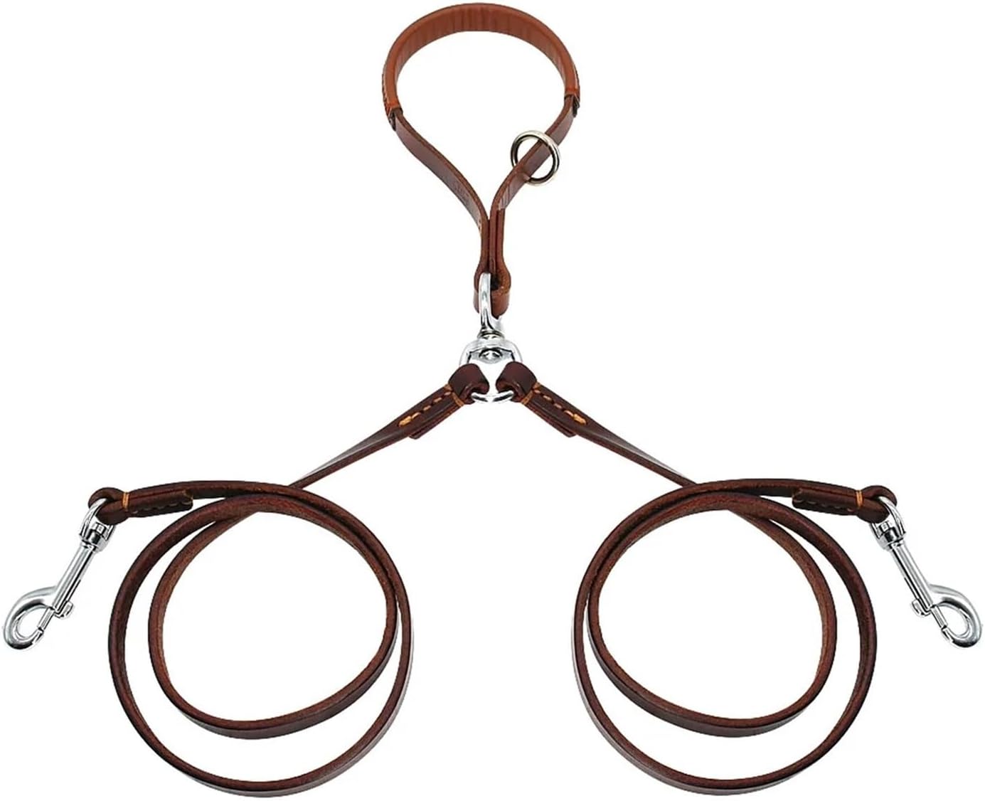 Dog Leash Double Two Pet Leather Leads NoTangle Coupler with Handle ，Compatible for Walking and Training(Brown)