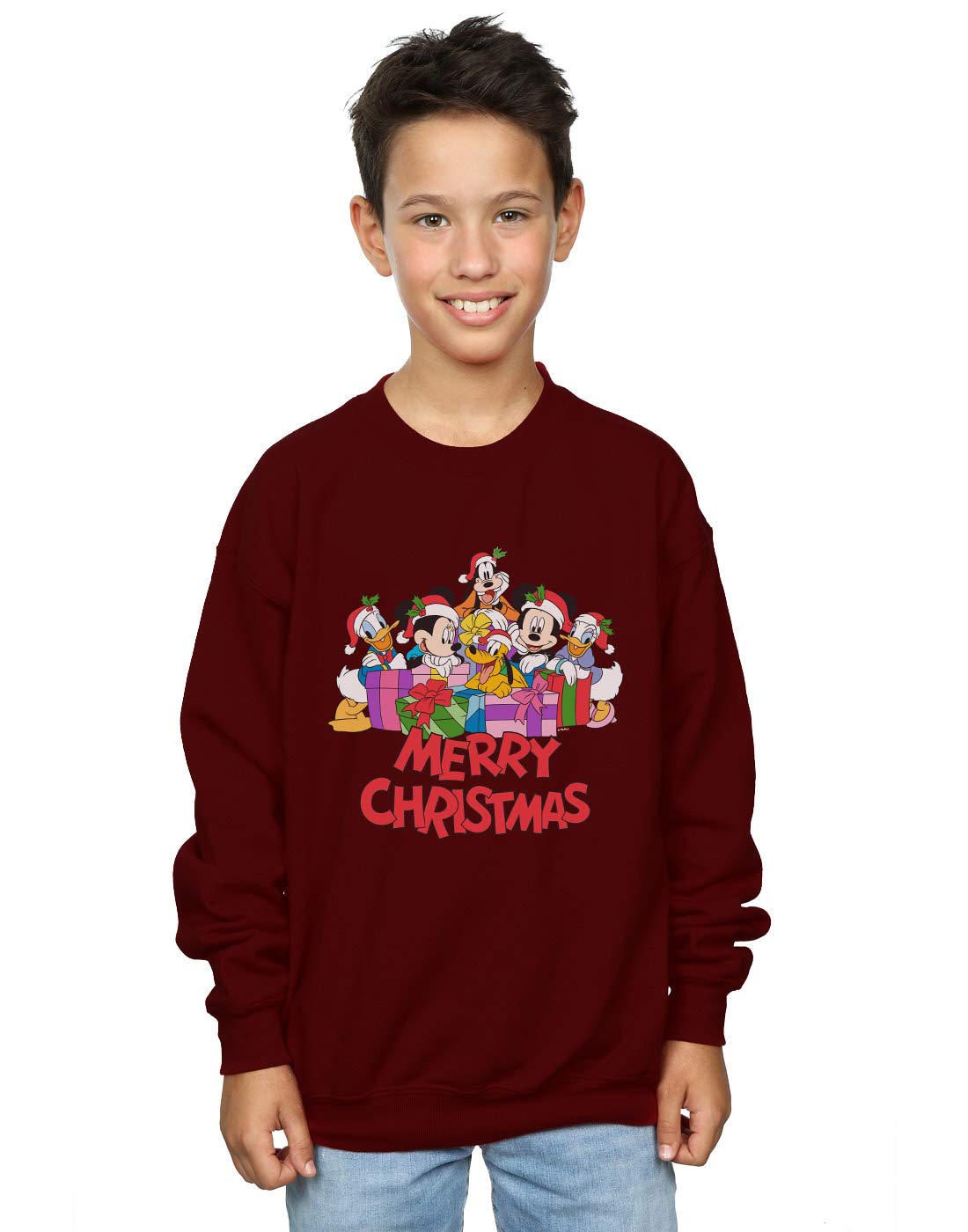 Disney Boys Mickey Mouse And Friends Christmas Sweatshirt Burgundy 9-11 Years